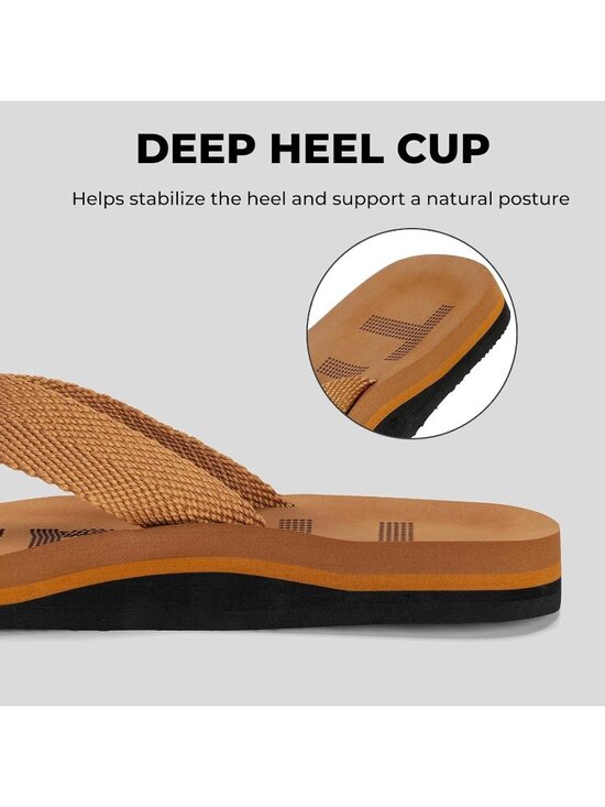 Men\'s Light Brown Flip Flops With Arch Support Summer Outdoor Beach Sandals